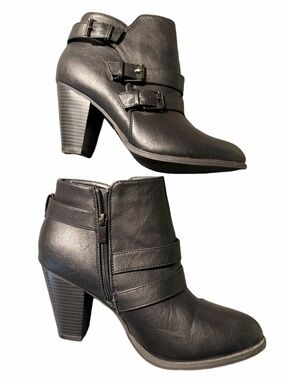 Forever Black Buckle Strap Ankle Booties